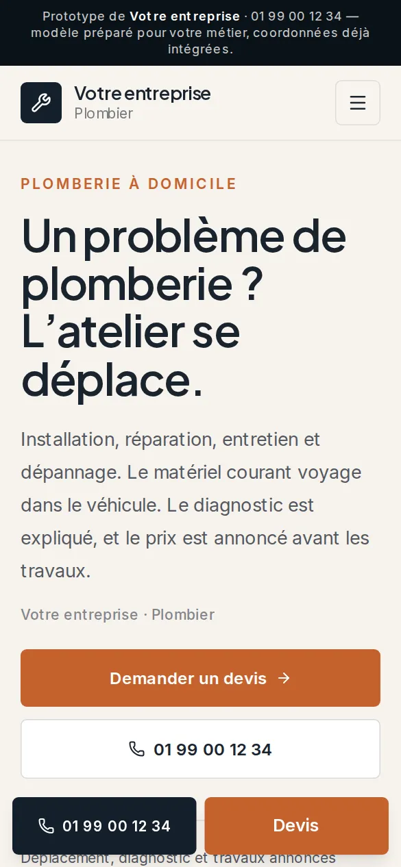 Le même site sur téléphone