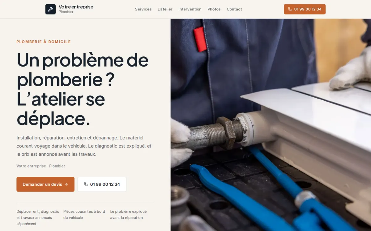 Site de plombier préparé par SiteChrono, sur ordinateur